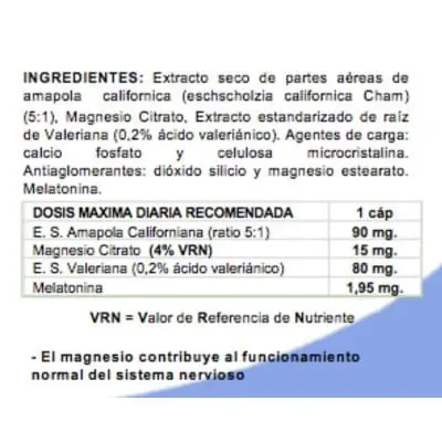 Ingredientes del suplemento fisiológico Melatonit