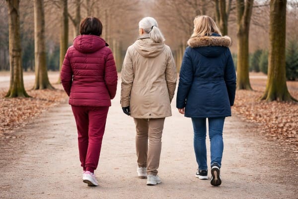 Mujeres caminando en ayunas por el parque para bajar el colesterol